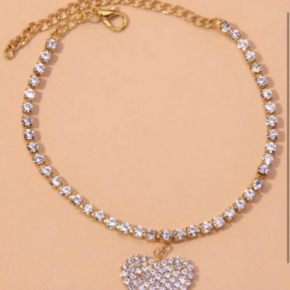 "Have A Heart" Gold Rhinestone Charm Anklet - Picture 2 of 9
